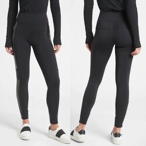 Athleta Delaney Shine Moto Tights Size Medium Petite Skinny Ankle Zips Black